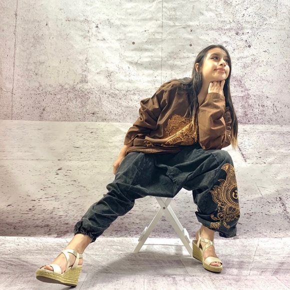 Handmade Stonewashed Ohm print Harem Pants - Picture 8 of 8